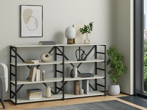 Изображение товара Стеллаж Айсберг Лофт 160/4-2 Черный с полками дуб крафт белый