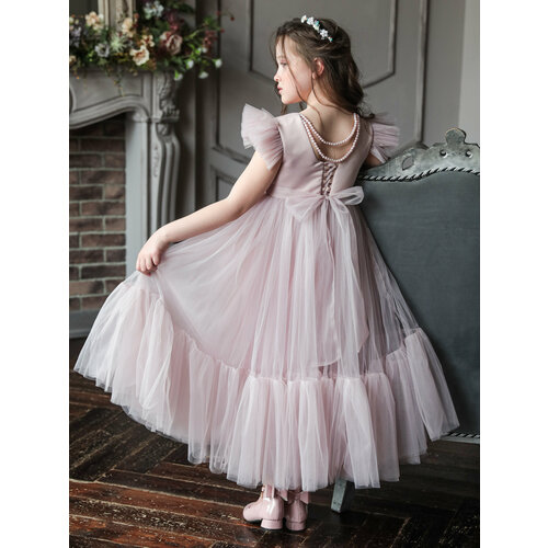 фото Платье нарядное, однотонное, размер 128-134, розовый роскошь с детства