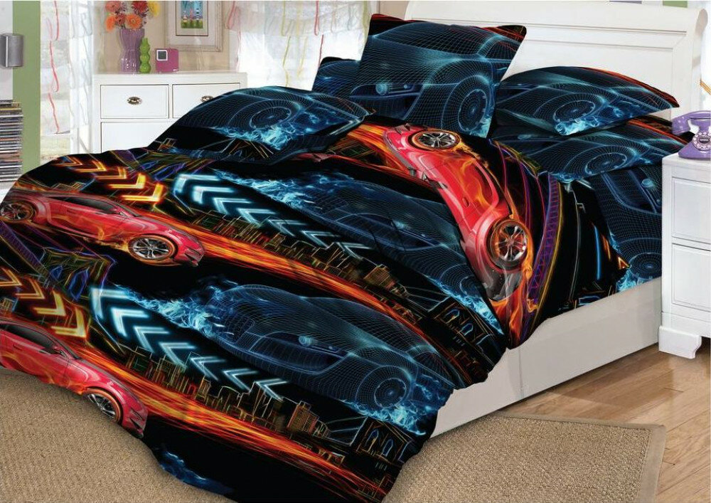 фото Детский комплект постельного белья поплин "Машинка" черный