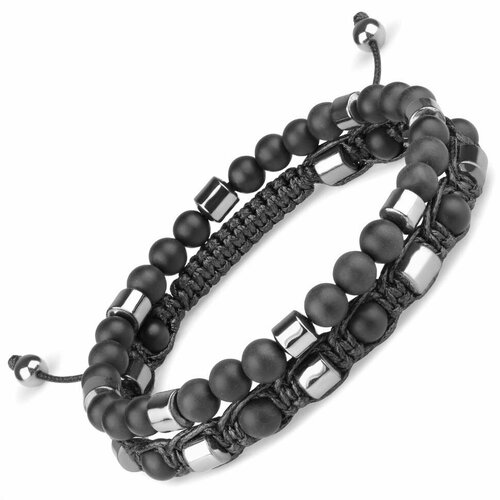 фото Плетеный браслет everiot, агат, гематит, размер 20 см, черный