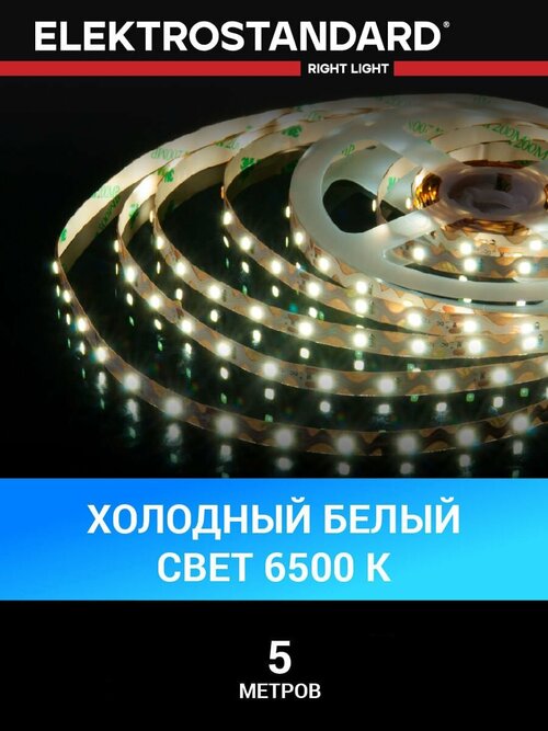 Лента светодиодная гибкая Elektrostandard S 2835 12В 60 Led/м 6 Вт/м 6500К холодный белый свет, 5 метров, IP20