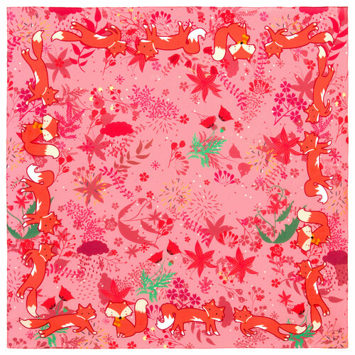 фото Платок павловопосадская платочная мануфактура,80х80 см, оранжевый, розовый