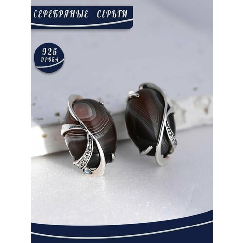 Серьги БРЮС, серебро, 925 проба, фианит