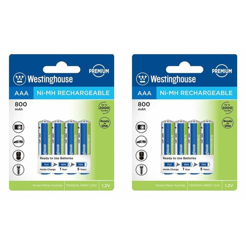 Аккумуляторы Westinghouse 800 mAh R03/AAA 8шт.