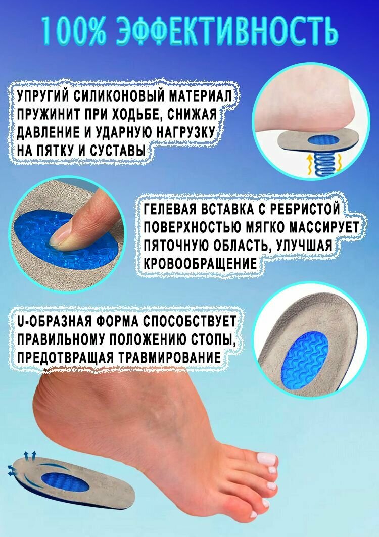 Ортопедия Стоп Подпяточники силиконовые Nateno с тканевым покрытием размер 35-39 ортопедические / при пяточной шпоре для обуви под пятку / полустельки гелевые силиконовые ортопедические