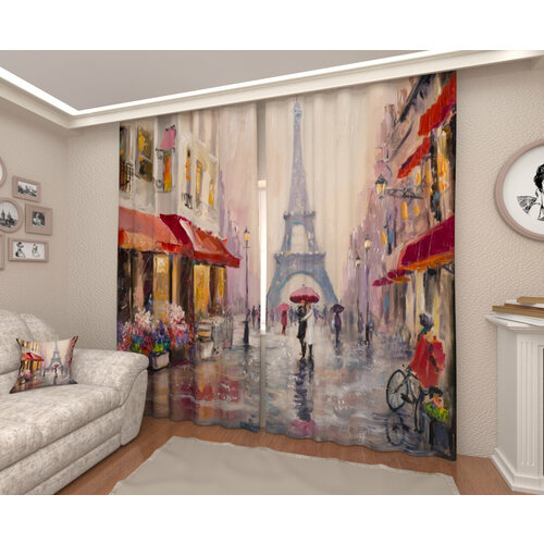 Фотошторы Арт Паула Париж под дождём Блэкаут В: 285 см Ш: 2*150 = 300 см