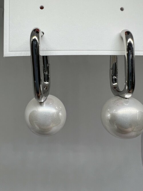 Серьги , жемчуг барочный, размер/диаметр 30 мм, серебряный, белый