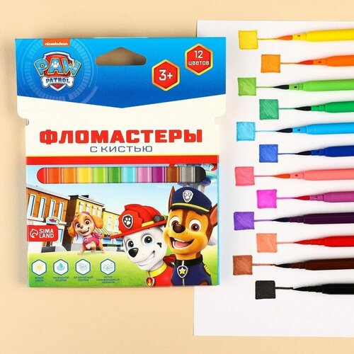 фото Фломастеры с кистью, 12 цветов, щенячий патруль paw patrol