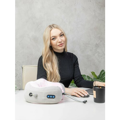 Многофункциональный электрический беспроводной массажер-подушка розовая для шеи 2 в 1 с функцией нагрева 1790₽