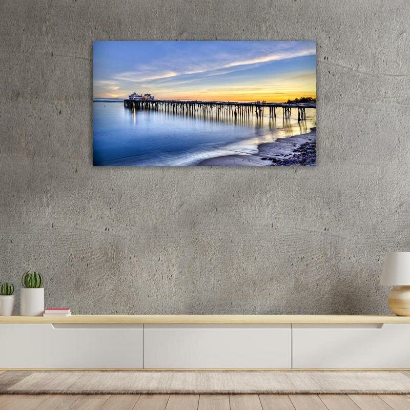 Картина на холсте 60x110 LinxOne "Закат море мост пейзаж" интерьерная для дома / на стену / на кухню / с подрамником