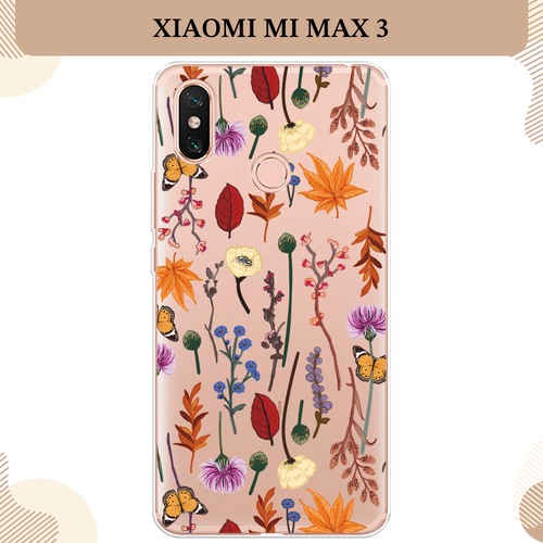 Силиконовый чехол "Orange Purple flowers" на Xiaomi Mi Max 3 / Сяоми Mi Max 3, прозрачный