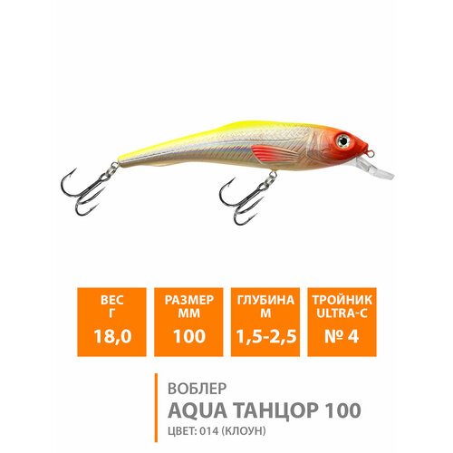 фото Воблер для рыбалки плавающий aqua танцор 100mm 18g заглубление от 1.5 до 2.5m цвет 014