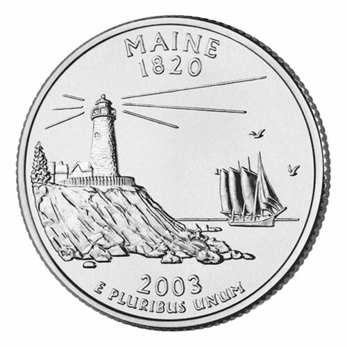 Монета 25 центов Мэн. Штаты и территории. США Р 2003 UNC