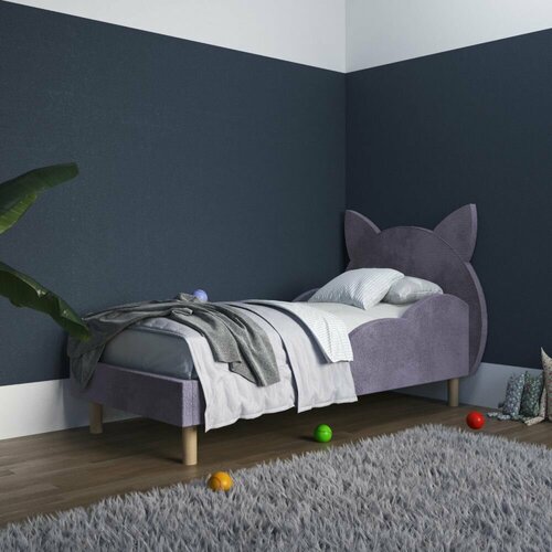 Детская кровать мягкая с ушками и бортиками 120x190 Китти цвет Фиолетовый