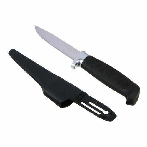 нож туристический арн лезвие 10 см рукоять черная с синим пластмассовые ножны Нож универсальный туристический, с ножнами, 22см, нерж. сталь