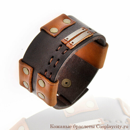 Жесткий браслет CosplaYcitY Браслет кожаный коричневый на руку 15 - 18см, кожа, размер 17 см, размер M, коричневый