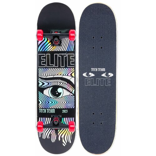 Деревянный скейтборд ELITE (глаз) синий, красный, черный