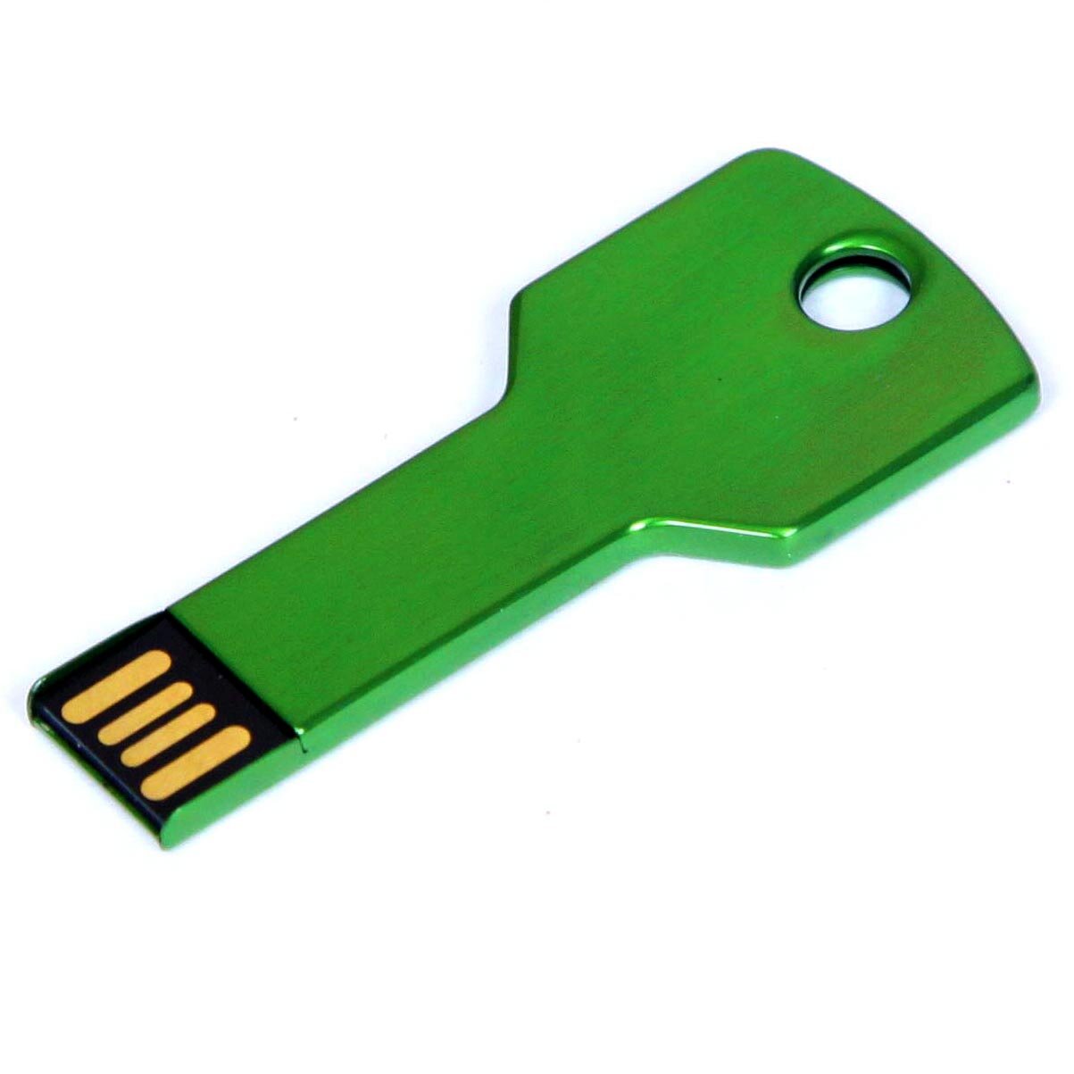 Металлическая флешка Ключ для нанесения логотипа (16 Гб / GB USB 2.0 Зеленый/Green KEY Flash drive ME004)