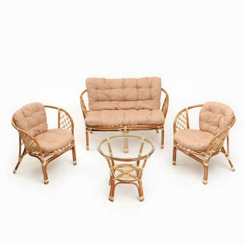 Набор садовой мебели Bahama Jawit: 2 кресла, диван, стол, ротанг светлый, подушки бежевые 10296754