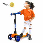 Самокат детский трехколесный Yo Manga стильный легкий бесшумный 3-колесный складной, оранжевый-синий