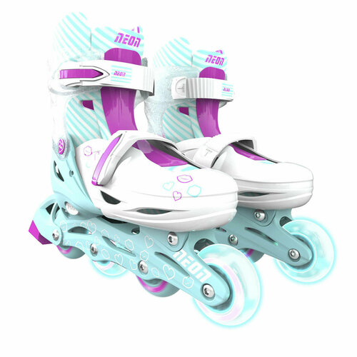 раздвижные ролики квады hudora roller skates бордовые 22071 Роликовые коньки YVolution Neon Combo Skates, бирюзовый (размеры 29-32)