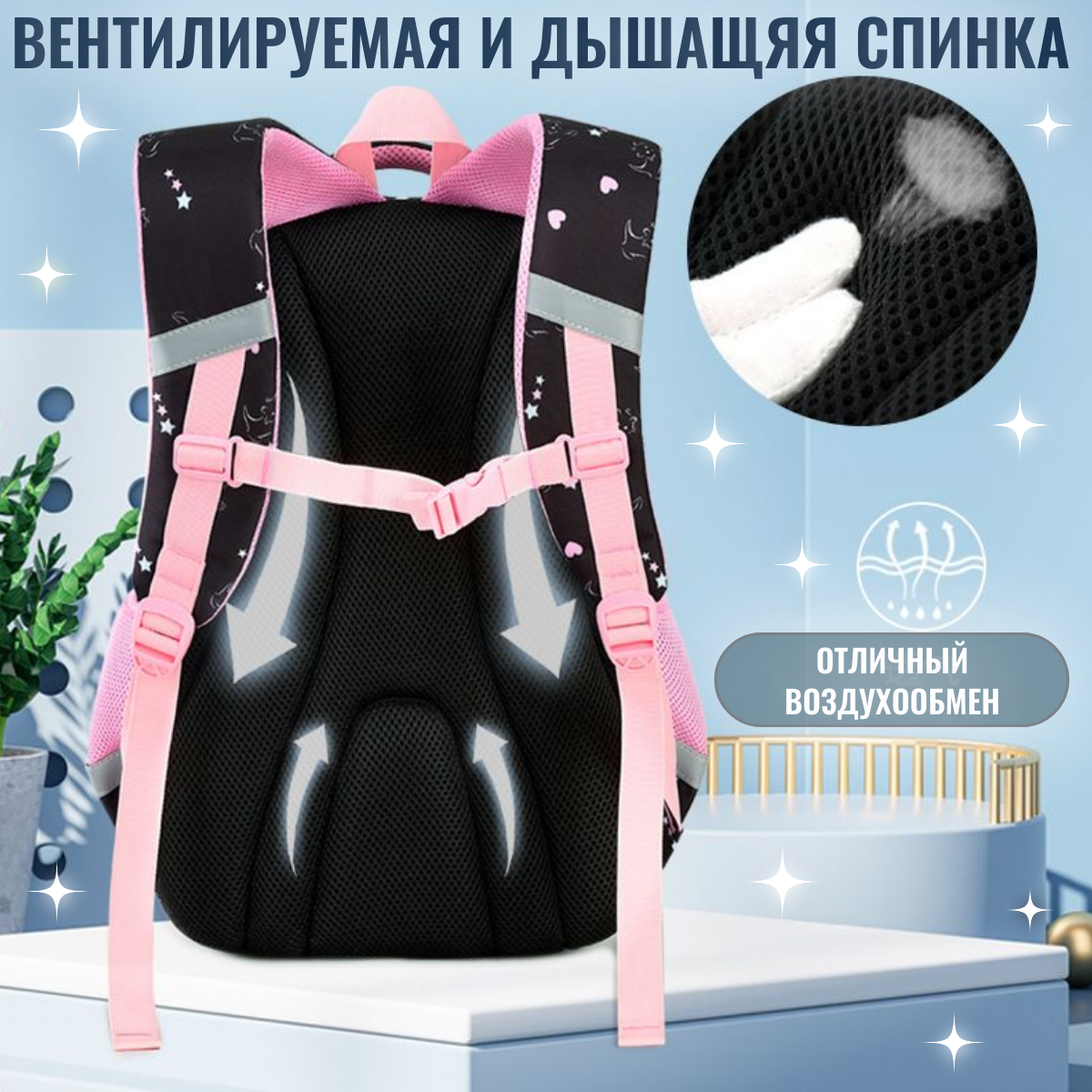 Рюкзак школьный для девочки ортопедический с котиком для первого класса / для первоклассницы / для начальной школы — фото 1