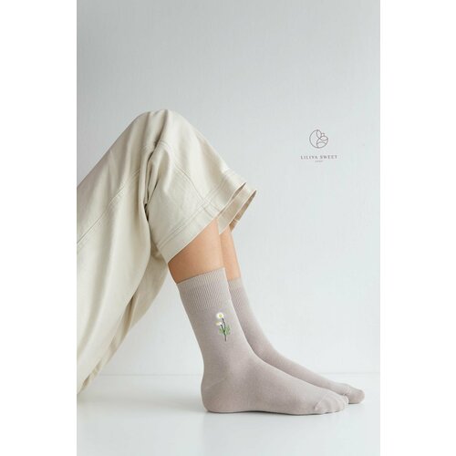 Носки , размер 34-40, бежевый белые длинные носки lolita женские носки с рюшами хлопковые носки с бантом в форме сердца женские носки до щиколотки