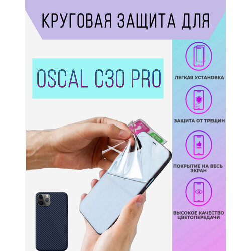 Полиуретановая защита экрана oscal c30 pro, комплект, глянцевая, синий карбон