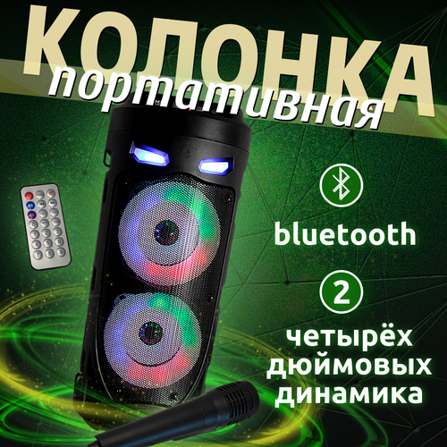 Портативная Bluetooth колонка с 2-мя 4-рёх дюймовыми динамиками дистанционным пультом и микрофоном 380000₽