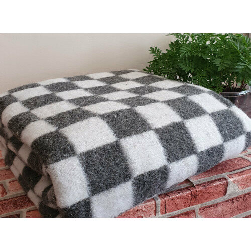 Одеяло 50 шерсть 50 хлопок 100х140 серая клетка 989₽