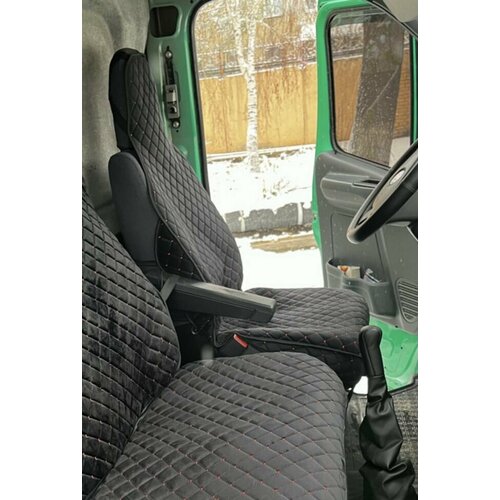 Накидки/Чехлы С боковинами на сиденья из стёганного велюра черный с красными нитками для Газель / Газель Бизнес / Некс