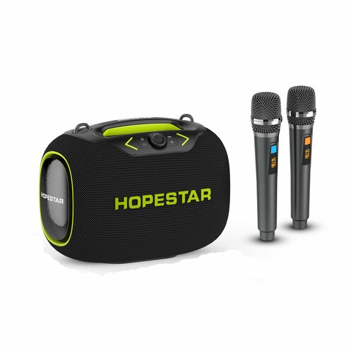 Портативная Bluetooth Колонка Hopestar Party Box, с двумя беспроводными микрофонами, мощность 120Вт/портативная акустика /блютуз колонка (Черный)