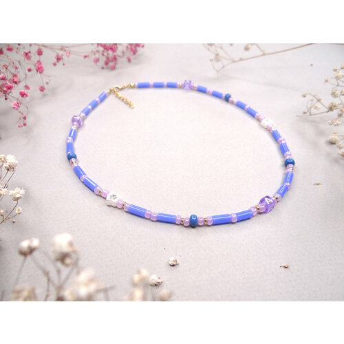 Бусы K&A, гематит, длина 45 см, голубой, розовый