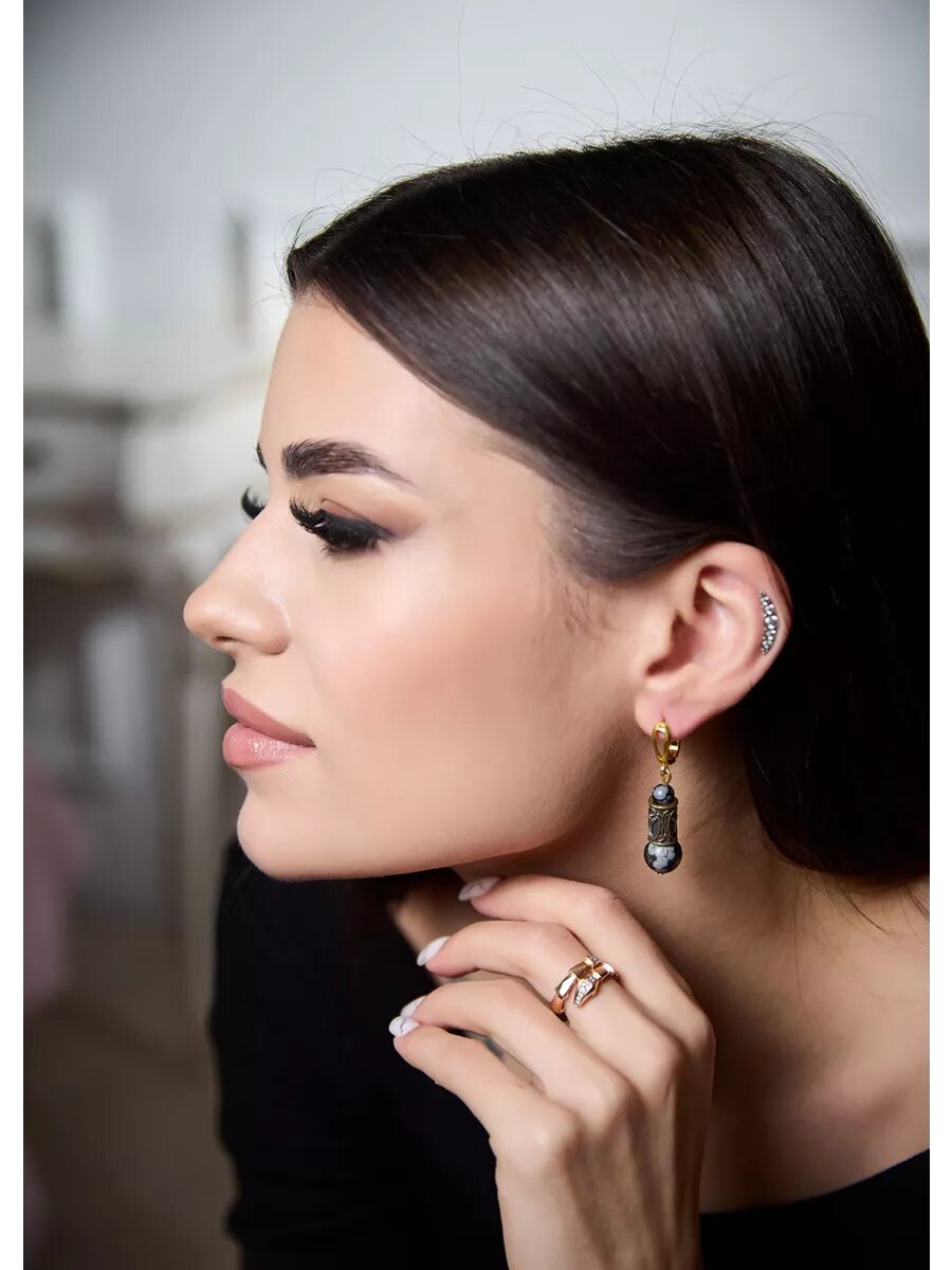 Серьги Вербица, размер 45 мм, серый — фото 1