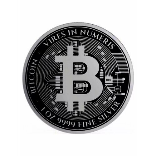 Монета Ниуэ 2 доллара, 2024 год. Биткоин серебристый, бесцветный