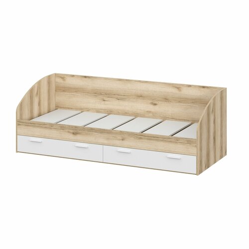 Кровать односпальная Геометрия-1 с двумя ящиками от Астрид-Мебель. Спальное место 80х200см. Цвет Дуб Делано/Белый