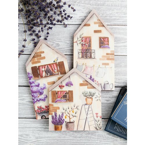 Декоративные деревянные домики из МДФ, украшение на стол, подоконник, камин. Набор из 3х штук.