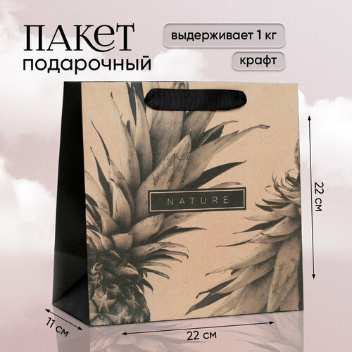 Пакет подарочный крафтовый квадратный, упаковка, «Black», 22 х 22 х 11 см коричневый, черный, разноцветный
