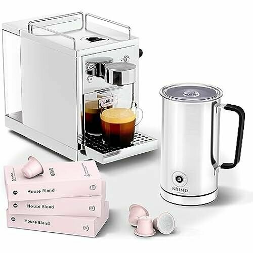 Grind One - Вспениватель молока 60 капсул - Эспрессо-машина совместимая с оригинальными капсулами Nespresso - Кофе на одну порцию - 19 бар - Кофемашина из нержавеющей стали 9453500₽