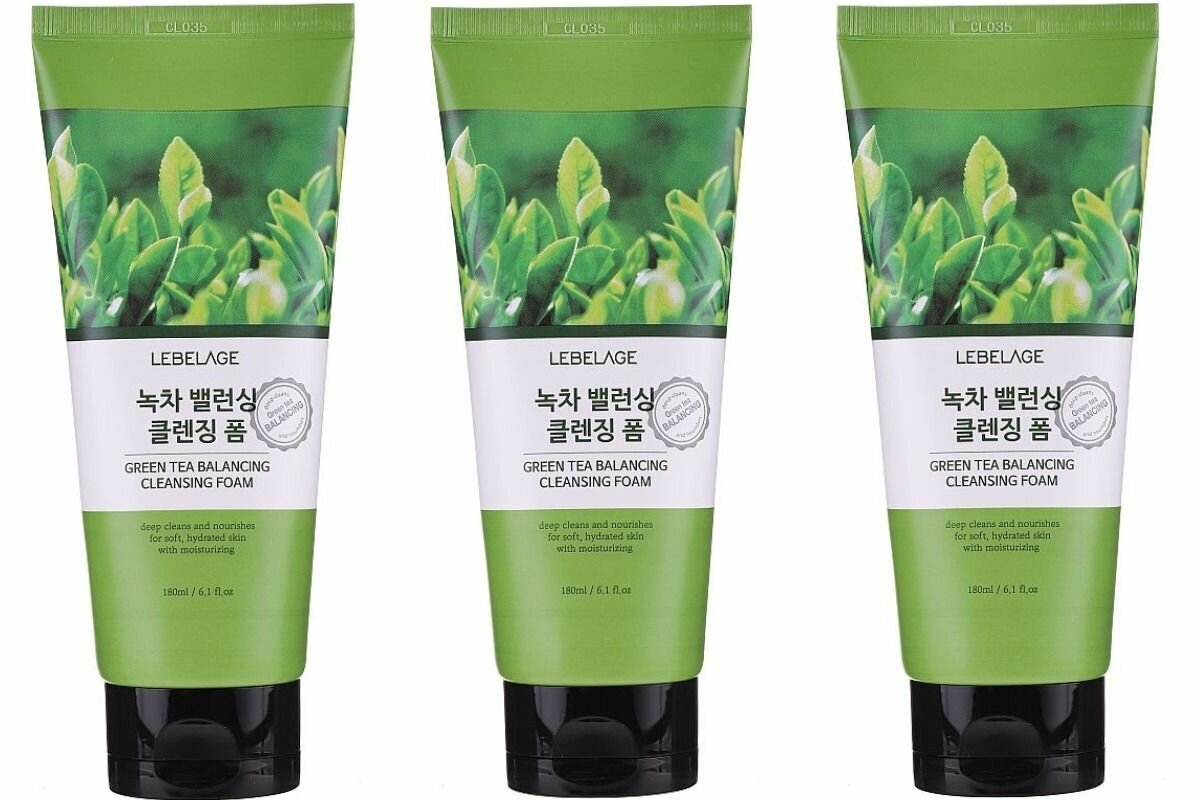 LEBELAGE Пенка для умывания балансирующая с экстрактом зеленого чая GREEN TEA BALANCING CLEANSING FOAM, 180 мл, 3 шт