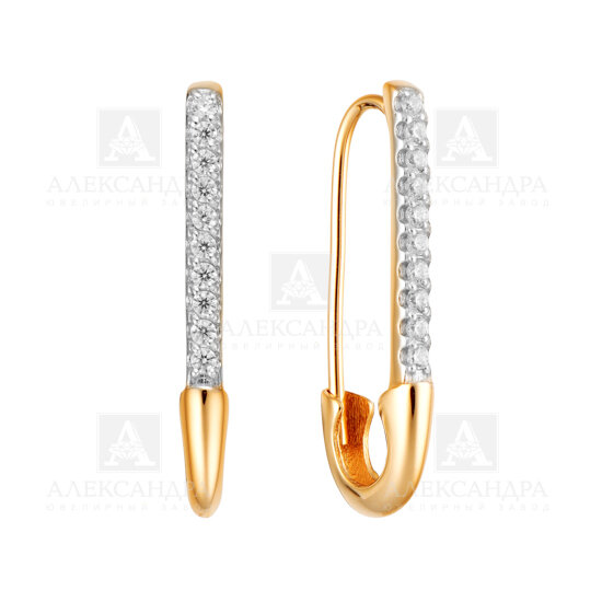 Серьги АЛЕКСАНДРА, красное золото, 585 проба, фианит