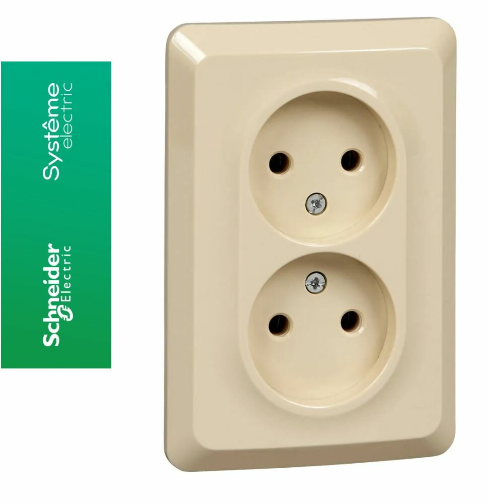 Розетка двойная Schneider Electric Etude, без заземления, скрытый монтаж. Кремовая PC16-105K
