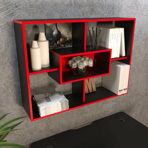 Полка настенная Альфа чёрная с красной кромкой 8830₽