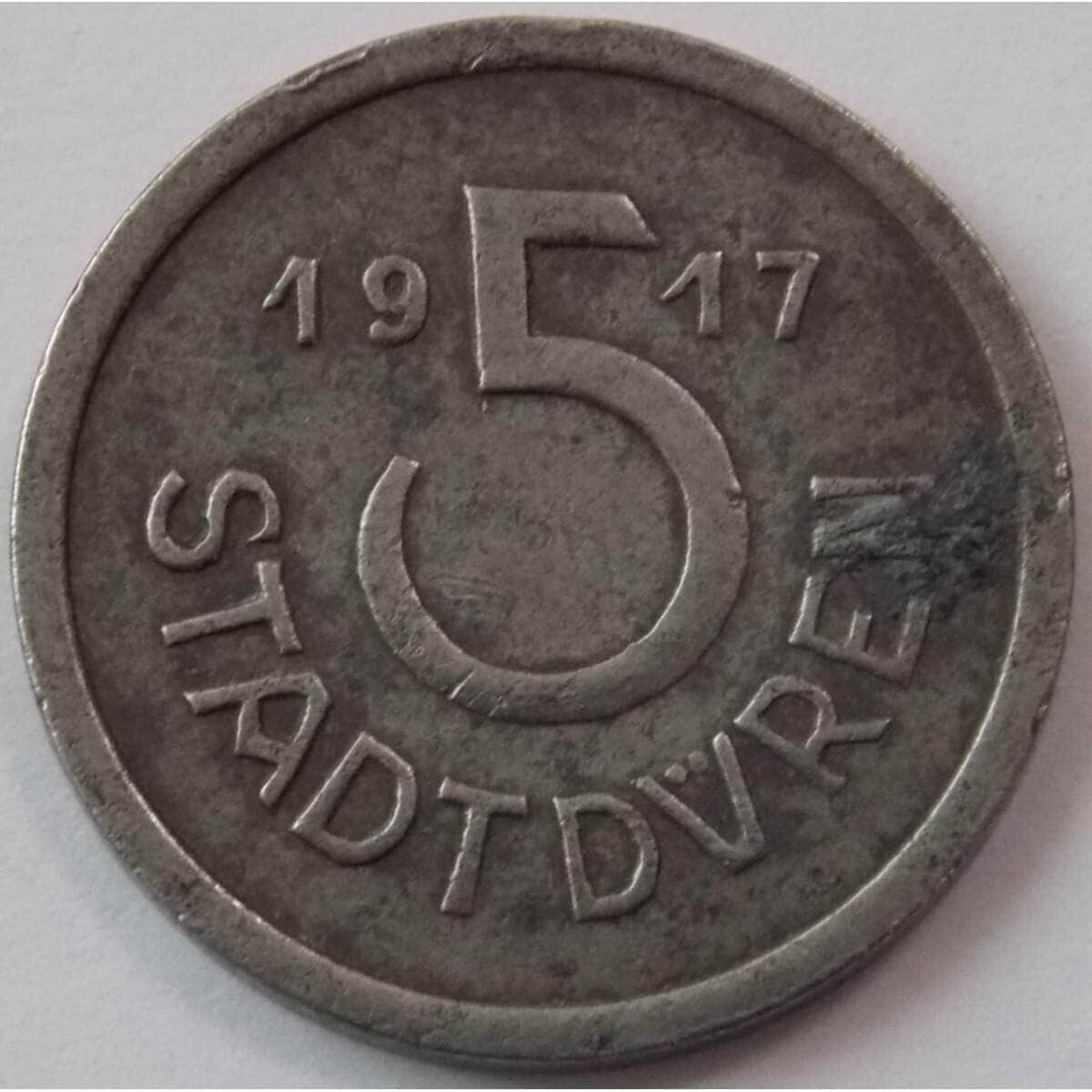 Монета Германия Нотгельд 5 пфеннигов 1917 Дюрен (J05.19) арт. 17908