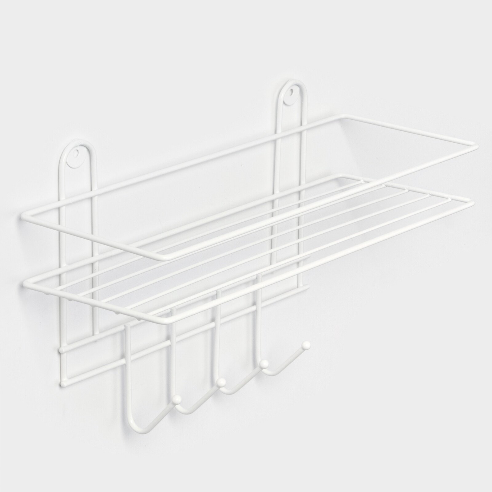 Полка для ванной прямая 4 крючка 33×12.5×21 см белая