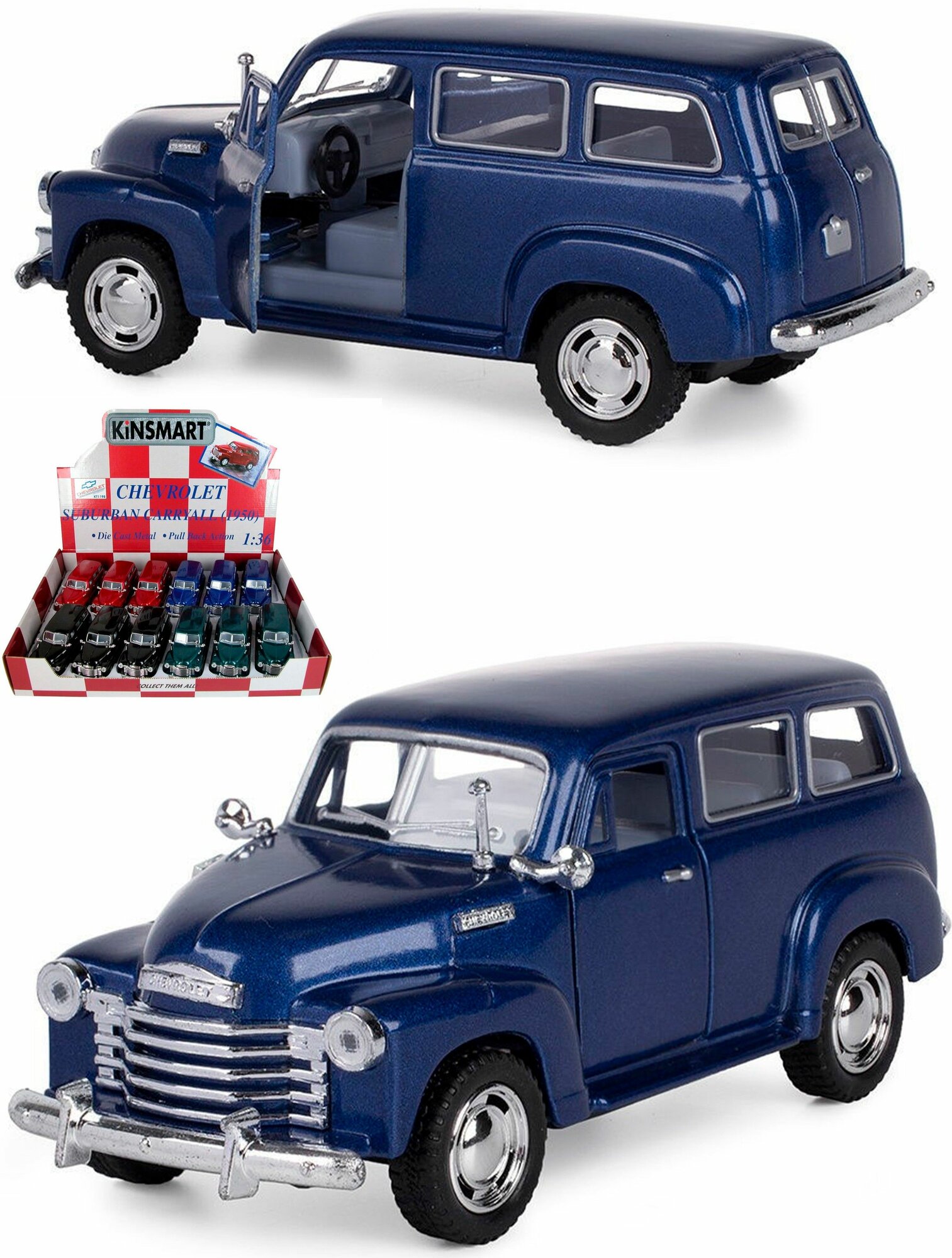 Металлическая машинка 1950 Chevrolet Suburban Carryall 1:36, инерционная / Синий