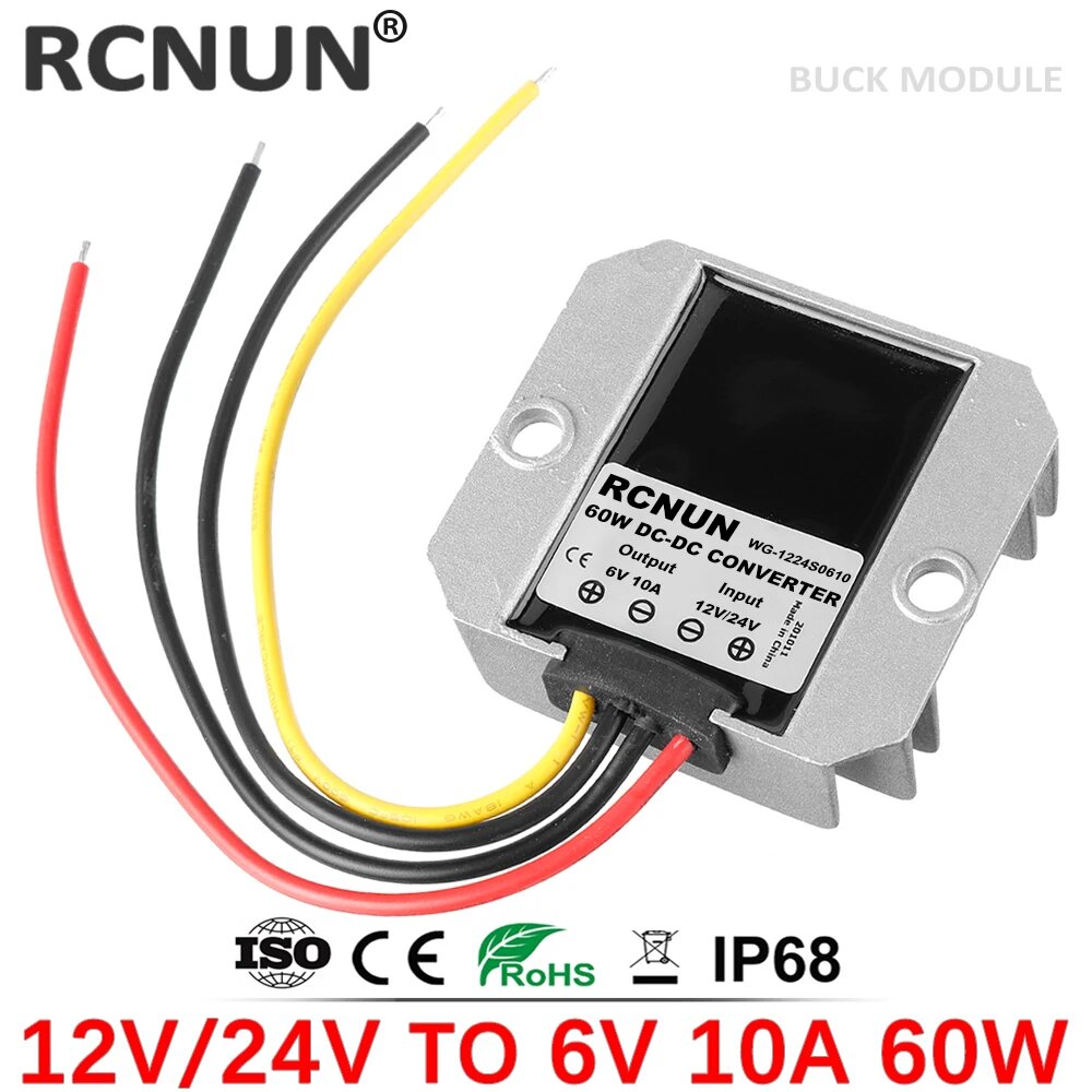 RCNUN Понижающий преобразователь 12В/24В до 5В/6В 12V-24V to 6V 10A