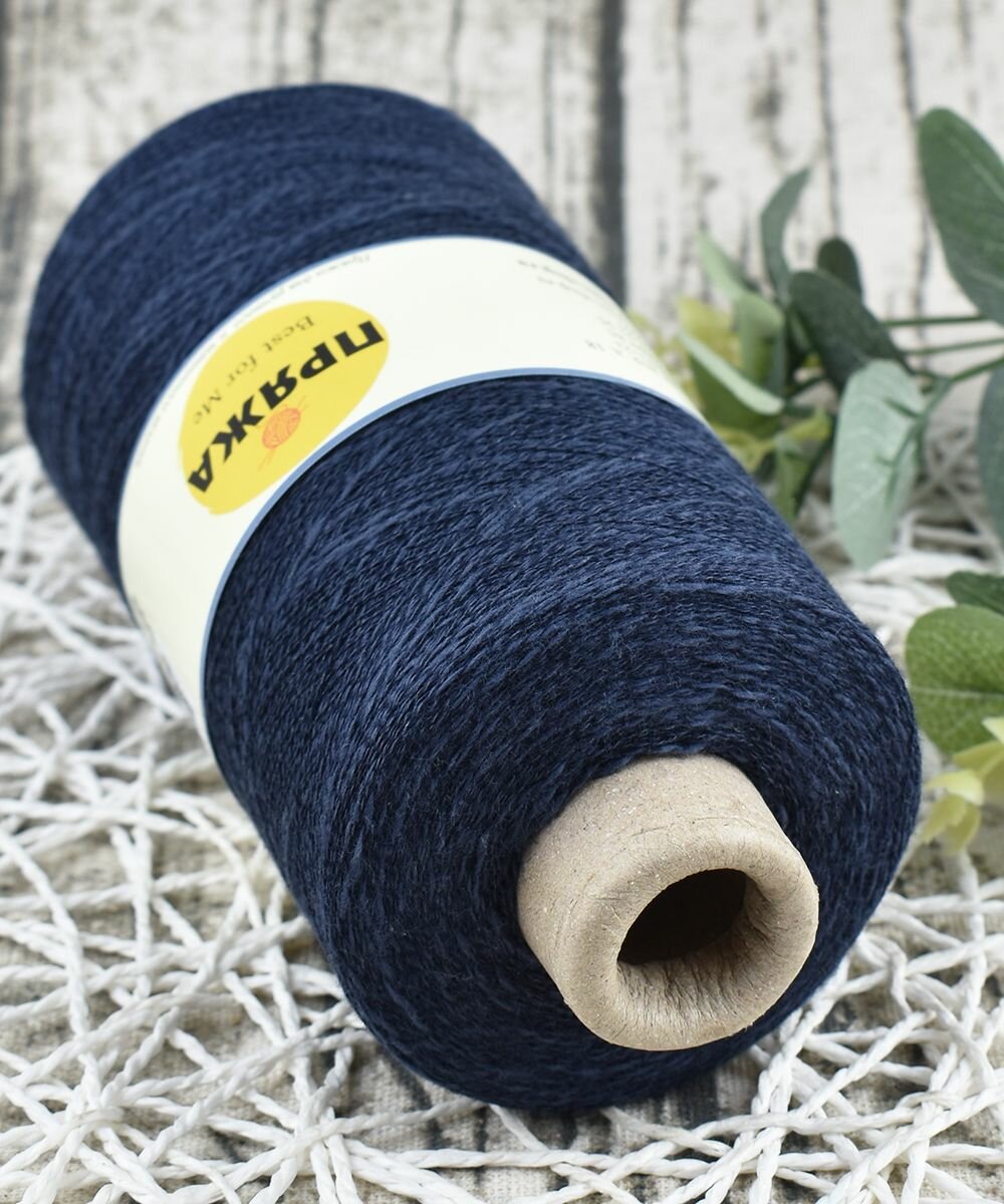 Пряжа на бобине VISCOSE COTTON 60% хлопок, 40% вискоза, 100гр./1000м. цв. 016 темно-синий (вес бобины 250гр.) — фото 1