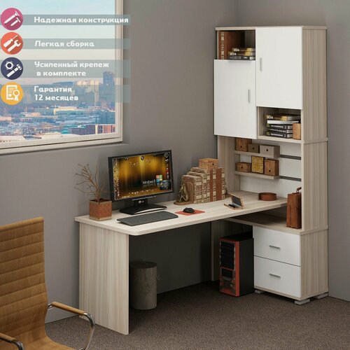 Изображение товара Стол компьютерный Мэрдэс СР-720/180 кбек-прав, с полками, с ящиками, 96х160х216 см, ЛДСП, угловой