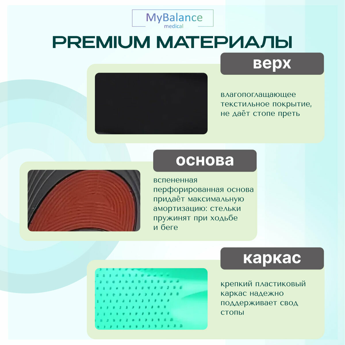 Изображение MyBalance Стельки для обуви ортопедические каркасные с амортизирующими вставками размер 41-46